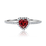 1 Carat Heart shape - Garnet - January Birthstone Wedding Ring in 18k White Gold Over Silver