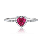 1 Carat Heart shape - Ruby - July Birthstone Wedding Ring in 18k White Gold Over Silver