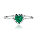 1 Carat Heart shape - Emerald - May Birthstone Wedding Ring in 18k White Gold Over Silver