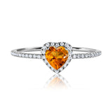 1 Carat Heart shape - Citrine - November Birthstone Wedding Ring in 18k White Gold Over Silver