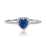 1 Carat Heart shape - Blue Sapphire - September Birthstone Wedding Ring in 18k White Gold Over Silver