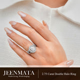 JeenMata 2.75 Carat Oval Cut Moissanite Double Halo Split Shank Engagement Ring Set in 18K White Gold Plated for Women