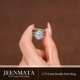JeenMata 2.75 Carat Pear Cut Moissanite Double Halo Split Shank Engagement Ring Set in 18K White Gold Plated for Women