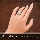 JeenMata 2.75 Carat Pear Cut Moissanite Double Halo Split Shank Engagement Ring Set in 18K White Gold Plated for Women