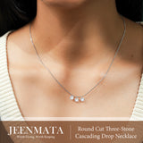Round Cut Three-Stone Cascading Drop Necklace for Women, Cubic Zirconia Pendant Necklace, 18K White Gold Plated Layering Jewelry Gift for Her