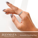 JeenMata Moissanite Stackable Anniversary Ring - Micro Pave Half Eternity Wedding Rings for Women in 18K White Gold Plating, Gift for Her, Gift for Women