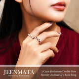 2 Carat Birthstone Double Row Eternity Anniversary Band Ring for Women, Marquise Cut Cubic Zirconia, 18K White Gold Plated