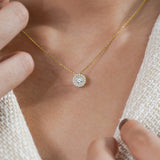 Lab Diamond 1 Carat Round Cut Double Halo Pendant Necklace