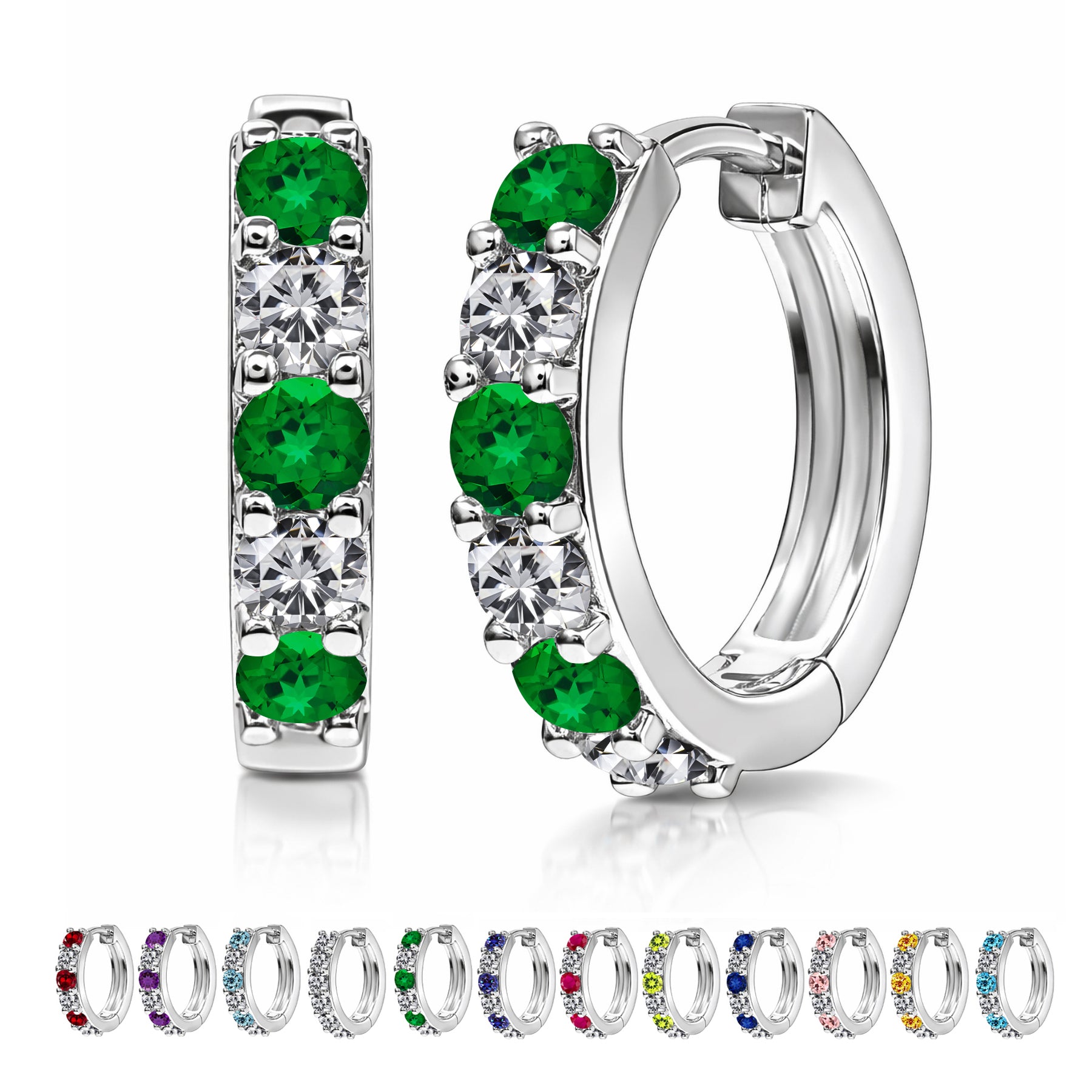 2 Carat Birthstone & Cubic Zirconia Multicolor Hoop Earrings