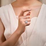 2 Carat Round Halo Moissanite Pendant Necklace - Vintage Inspired Pendant in 18K White Gold Plating for Women