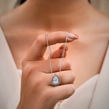 2 Carat Pear Cut Vintage Filigree Necklace - Moissanite Pendant in 18K White Gold Plating for Women