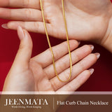 JeenMata 16-18 Inches Flat Curb Chain Necklace in Yellow Gold Plating - Fashion Necklace for Everyday Wear