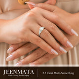 JeenMata 2.5 Carat Cushion Cut Moissanite - Multi-Stone Engagement Ring in 18K White Gold Plating for Women