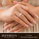 JeenMata 2.5 Carat Cushion Cut Moissanite - Multi-Stone Engagement Ring in 18K White Gold Plating for Women