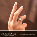 JeenMata 2.5 Carat Oval Cut Moissanite - Multi-Stone Engagement Ring in 18K White Gold Plating for Women