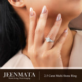 JeenMata 2.5 Carat Pear Cut Moissanite - Multi-Stone Engagement Ring in 18K White Gold Plating for Women