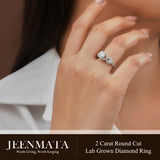 JeenMata 2 Carat Round Brilliant Cut Lab Grown Diamond - Engagement Rings in 18K White Gold Plating for Women