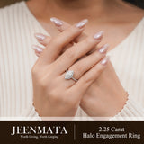 JeenMata 2.25 Carat Marquise Cut Moissanite Halo Engagement Ring for Women, Marquise Solitaire with Round Halo Accents in 18K White Gold Plating For Women
