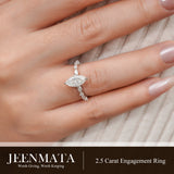 JeenMata 2.50 Carat Marquise Cut Moissanite Engagement Ring for Her, Solitaire Marquise Ring with Round & Marquise Side Stones in 18K White Gold Plating for Women
