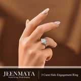 JeenMata 3 Carat Oval Cut Moissanite - Halo Engagement Ring in 18K White Gold Plating for Women