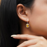 Luxury Yellow Stone Halo Hoop Earrings – Rectangular Drop Fashion Jewelry