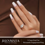 JeenMata 3 Carat Oval Cut Moissanite Rings - Three Stone Engagement Rings in 18K White Gold Plating for Women
