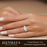 JeenMata 3.75 Carat Princess Cut Moissanite Rings - Three Stone Engagement Rings in 18K White Gold Plating for Women