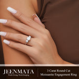 JeenMata 3 Carat Round Cut Moissanite Rings - Three Stone Engagement Rings in 18K White Gold Plating for Women
