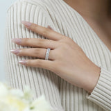 6.75 Carat Emerald Cut Moissanite Eternity Anniversary Ring - Classic Prong Style Wedding Ring in White Gold Plating for Women
