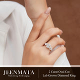 JeenMata 2 Carat Oval Cut Lab Grown Diamond - Engagement Rings in 18K White Gold Plating for Women