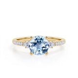 Three Stone 1.50 ct Round Aquamarine Pave Engagement Ring