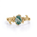 1.3 Carat Oval Cut Green Moss Agate Engagement Ring
