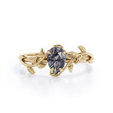 Leafy Design 1 ct Pear Black  Rutilated Quartz Engagement Ring