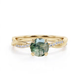 Twisted 1.10 Carat Round Green Moss Agate Engagement Ring