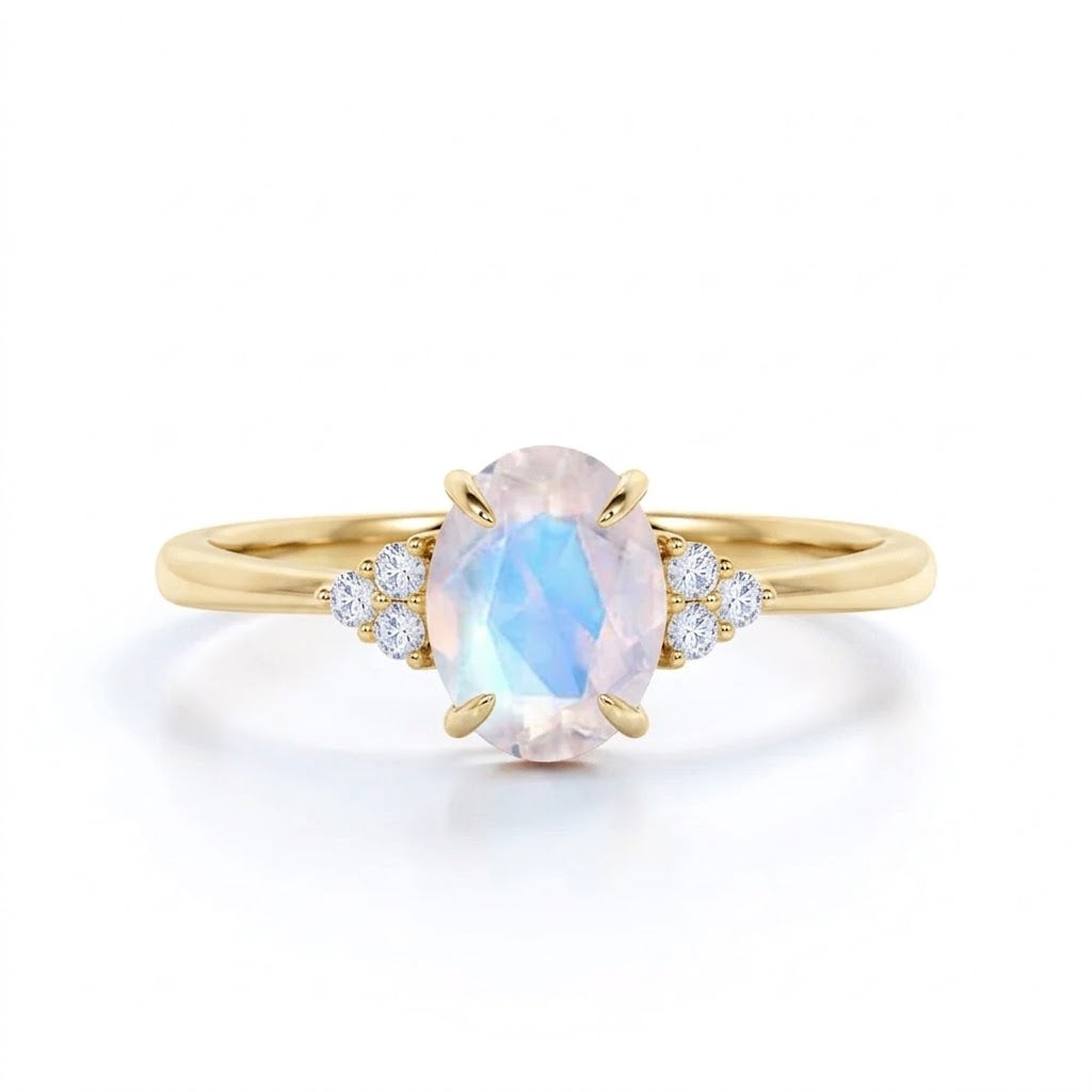 1.25 ct Oval Blue Moonstone 7 stone Engagement Ring