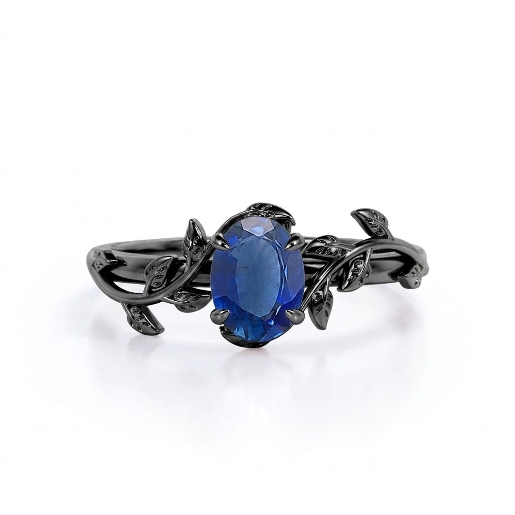 Leafy 1 Ct Oval Cut Lab Sapphire Engagement Ring