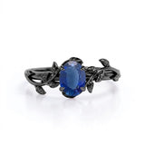 Leafy 1 Ct Oval Cut Lab Sapphire Engagement Ring