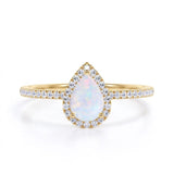Pave 1.75 Ct Pear Cut Lab Opal Vintage Engagement Ring