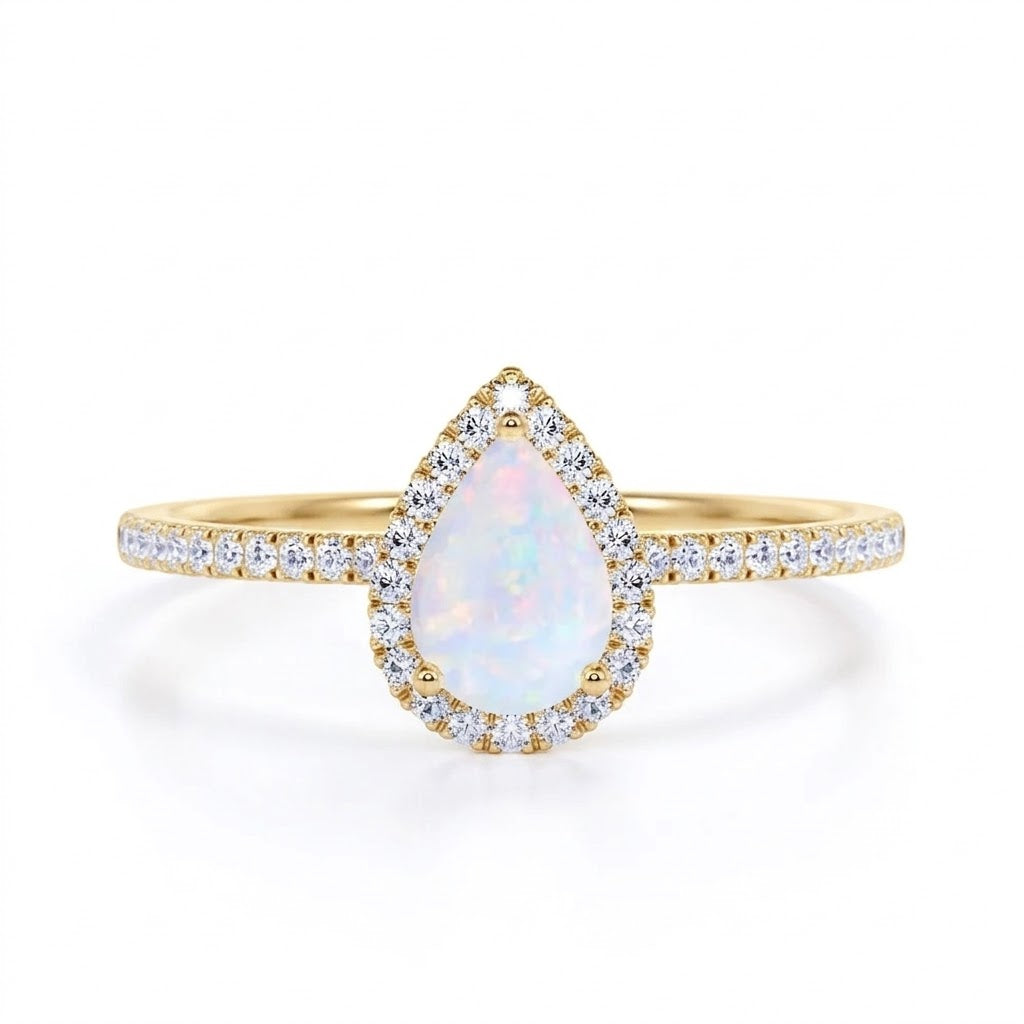 Pave 1.75 Ct Pear Cut Lab Opal Vintage Engagement Ring