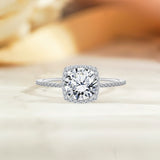 1 Carat Round Cut Moissanite Halo Engagement Ring in 18k White Gold Over Silver