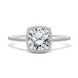 1 Carat Round Cut Moissanite Halo Engagement Ring in 18k White Gold Over Silver