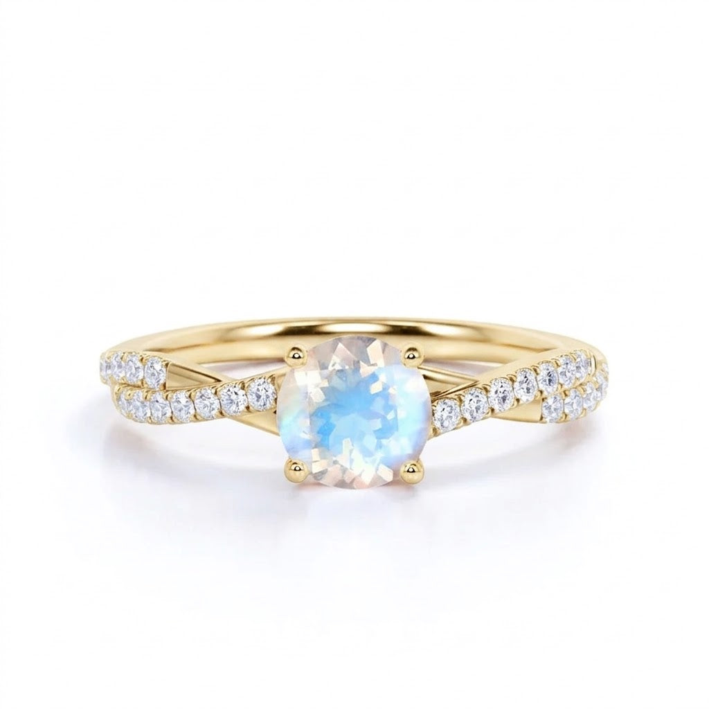 1.1 ct Round Moonstone Pave Infinity Engagement Ring