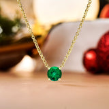 Beautiful 1 Carat Round Cut - Emerald - May Birthstone Solitaire Pendant Necklace in 18k White Gold over Silver, Female, Adult