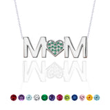MOM Pendant Necklace - Dark Green Stone - May Birthstone in 18K White Gold over Sterling Silver