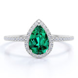1 Carat Pear Cut May Birthstone Engagement Ring - Wedding Ring - Halo Ring - Pave Ring - Promise Ring - 18K White Gold Plating over Silver