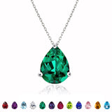 Elegant 1.5 TCW Pear Shaped - Emerald - May Birthstone Prongs Solitaire Slider Pendant Necklace in 18K White Gold over Silver