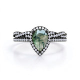 Halo Infinity 1.5 Carat Pear Cut Moss Agate Bridal Set