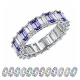 10 Carat Emerald Cut June Birthstone - Multicolor Eternity Wedding Band - Alexandrite & Cubic Zirconia Rings in 18K White Gold Plating for Women