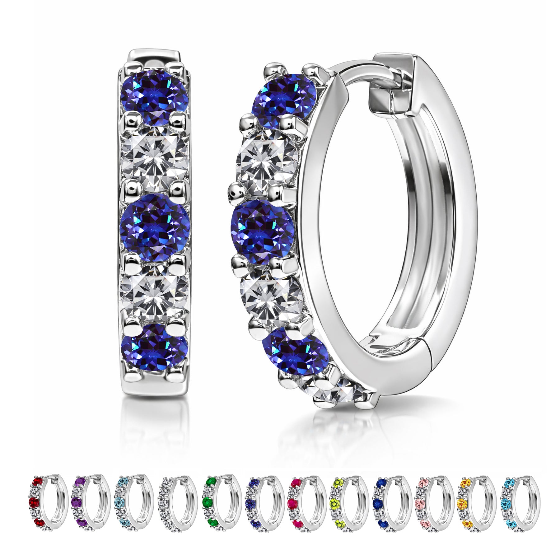 2 Carat Birthstone & Cubic Zirconia Multicolor Hoop Earrings