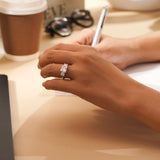 3.75 Carat Three Stone Princess Cut Moissanite Engagement Ring - Classic Statement Ring in 18K White Gold Plating for Women